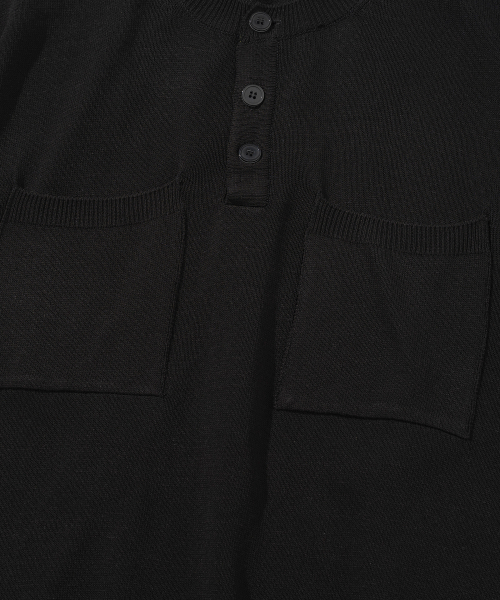KNITTED（ニッティド）の「リネンヘンリーネックツーポケットニットブラック（ニット/セーター・レディース・その他・MEDIUM/LARGE/X-LARGE）」の3枚目の写真