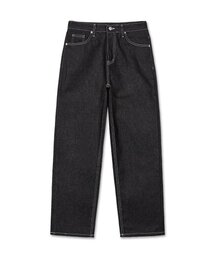 セミワイド生地デニムパンツBLACKINDIGO