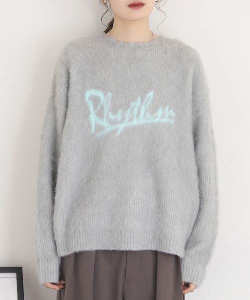 EGLANTINE（エグランティーヌ）の「EGLANTINE シャギーロゴニット（ニット/セーター・レディース・ネイビー/ブラック/グレー・38）」の4枚目の写真
