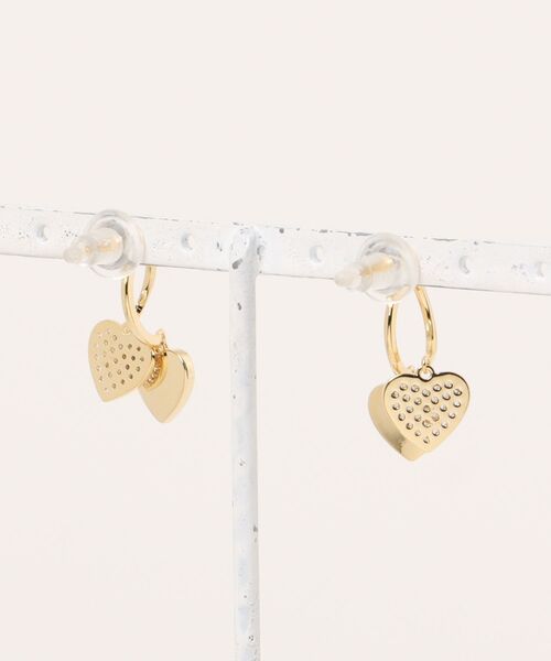 大粒ハートチャーム 2連フープピアス / ゴールド / 韓国風（ピアス（両