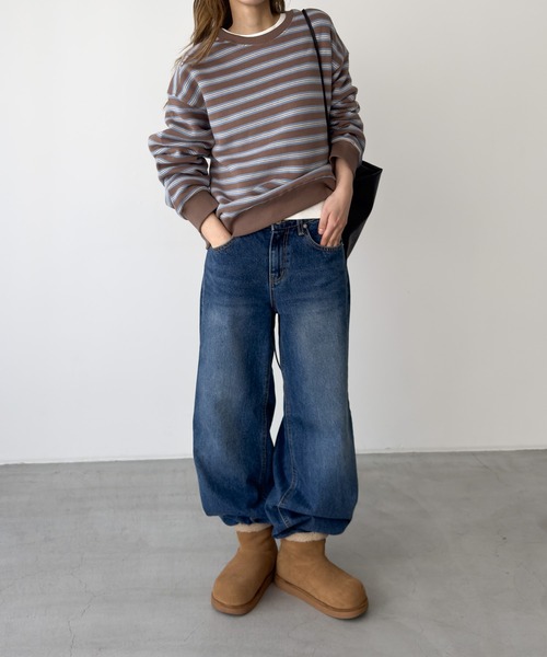 CANAL JEAN（キャナルジーン）の「El mar　ボーダークルーネックトレーナー（スウェット・レディース・ブラウン/グレー・ONE SIZE）」の11枚目の写真