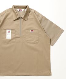 【BEN DAVIS(ベンデイビス)】1/2ZIP S/S SHIRT / ハーフジップ シャツ 半袖 クルーネック ワンポイント ピス ワンポイント 【セットアップ着用可能】
