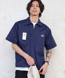 【BEN DAVIS(ベンデイビス)】1/2ZIP S/S SHIRT / ハーフジップ シャツ 半袖 クルーネック ワンポイント ピス ワンポイント 【セットアップ着用可能】
