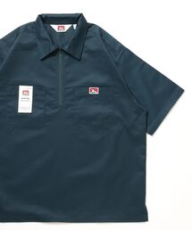 【BEN DAVIS(ベンデイビス)】1/2ZIP S/S SHIRT / ハーフジップ シャツ 半袖 クルーネック ワンポイント ピス ワンポイント 【セットアップ着用可能】