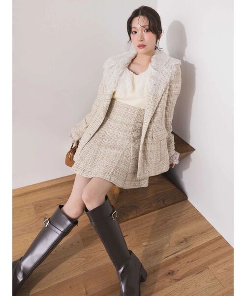 MERCURYDUO(マーキュリーデュオ)の「【セットアップ着用可】フィットアンドフレアツイードジャケット(テーラードジャケット・レディース・ブルー/ベージュ・SMALL/MEDIUM)」の4枚目の写真