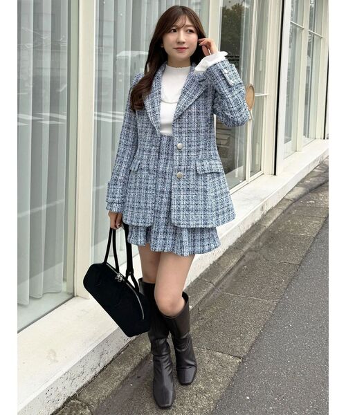 MERCURYDUO(マーキュリーデュオ)の「【セットアップ着用可】フィットアンドフレアツイードジャケット(テーラードジャケット・レディース・ブルー/ベージュ・SMALL/MEDIUM)」の6枚目の写真