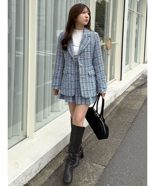 セットアップ着用可】フィットアンドフレアツイードジャケット