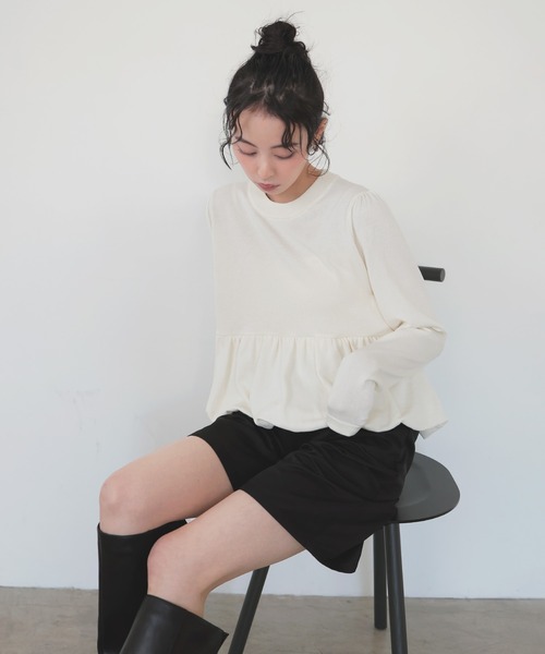 LIAN（リアン）の「ペプラムニットプルオーバー（ニット/セーター・レディース・ピンク/イエロー/グレー/アイボリー/ブラック・FREE）」の9枚目の写真