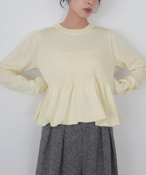 LIAN（リアン）の「ペプラムニットプルオーバー（ニット/セーター・レディース・ピンク/イエロー/グレー/アイボリー/ブラック・FREE）」の22枚目の写真