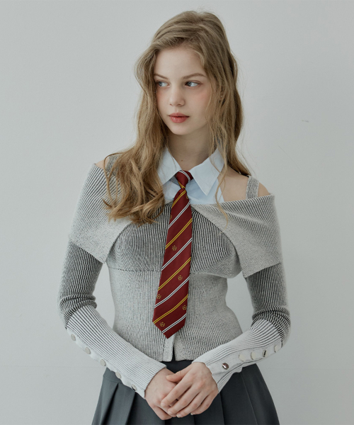 Shirt Layered Off-Shoulder Cardigan