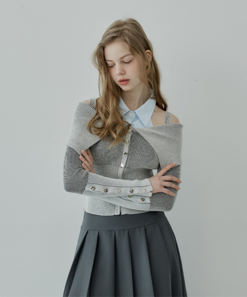 Shirt Layered Off-Shoulder Cardigan 【公式通販】