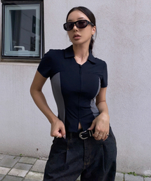 Opening Project（オープニングプロジェクト）の「W Overlap Cropped Half Shirt - Black（シャツ/ブラウス）」