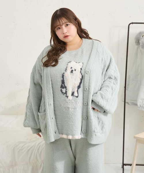 Louiosy(ルオシー)の「【Louiosy】【大きいサイズ】フラッフィーケーブルカーディガン(カーディガン/ボレロ・レディース・アイボリー/ライトブルー・LL/4L)」の4枚目の写真