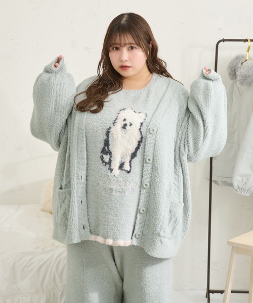 Louiosy(ルオシー)の「【Louiosy】【大きいサイズ】フラッフィーケーブルカーディガン(カーディガン/ボレロ・レディース・アイボリー/ライトブルー・LL/4L)」の3枚目の写真