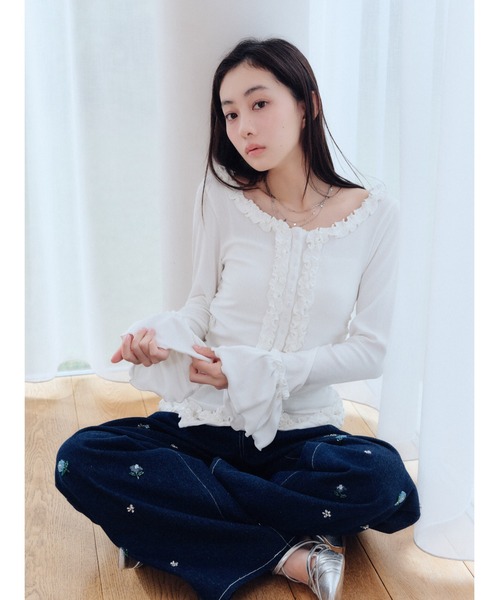 FURFUR（ファーファー）の「ビーズ刺繍デニムパンツ（デニムパンツ・レディース・グレー/ブルー/ライトブルー・0/1）」の9枚目の写真