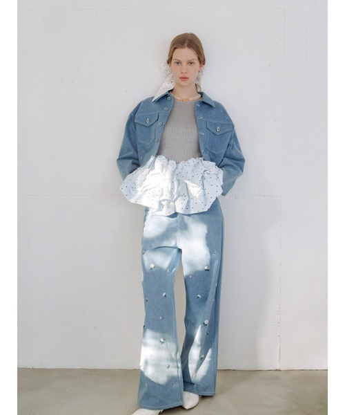 FURFUR（ファーファー）の「ビーズ刺繍デニムパンツ（デニムパンツ・レディース・グレー/ブルー/ライトブルー・0/1）」の5枚目の写真