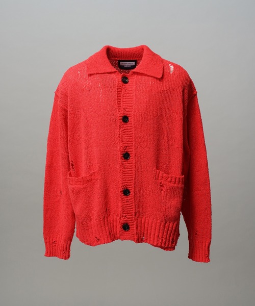 UNISEX》Prime-Over Distressed Knit Collared Cardigan/プライム
