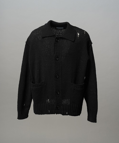UNISEX》Prime-Over Distressed Knit Collared Cardigan/プライム