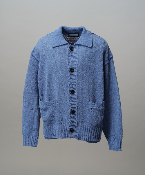UNISEX》Prime-Over Distressed Knit Collared Cardigan/プライム