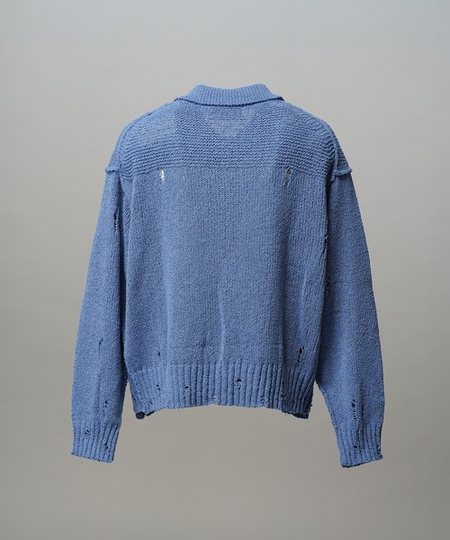 UNISEX》Prime-Over Distressed Knit Collared Cardigan/プライム