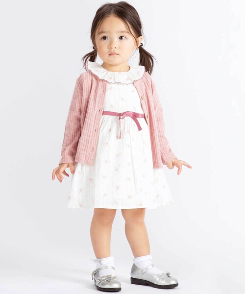 BeBe（ベベ）の「【お揃い】花柄フリルカラーパフスリーブワンピース（その他ベビーウェア・キッズ・イエロー系その他/ピンク系その他・80ｃｍ/90cm）」の4枚目の写真