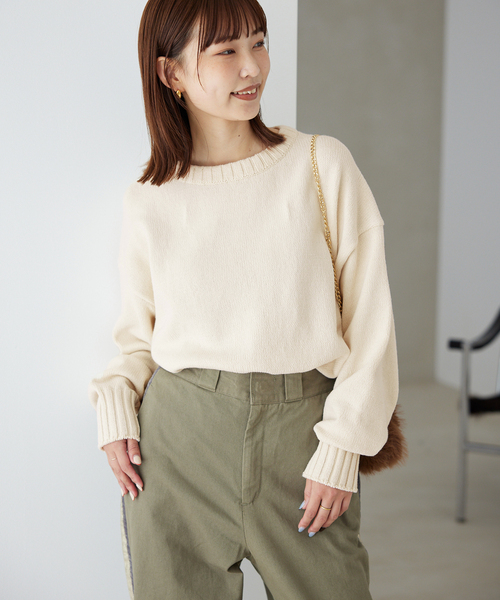 SLOBE IENA(スローブイエナ)の「《WEB限定/追加2》バルキーコットンプルオーバー(ニット/セーター・レディース・ホワイト/サックスブルー/カーキ/ブルー・FREE)」の10枚目の写真