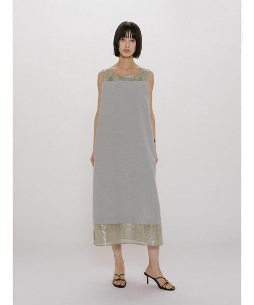 MIDIUMISOLID（ミディウミソリッド）の「MIDIUMISOLID for Ladies 箔プリントオーガンジーノースリーブワンピース（ワンピース・レディース・アイボリー/ライトグレー・FREE）」の7枚目の写真
