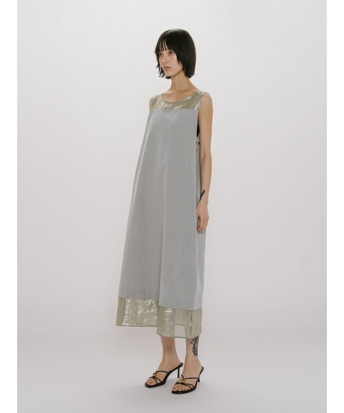 MIDIUMISOLID（ミディウミソリッド）の「MIDIUMISOLID for Ladies 箔プリントオーガンジーノースリーブワンピース（ワンピース・レディース・アイボリー/ライトグレー・FREE）」の8枚目の写真