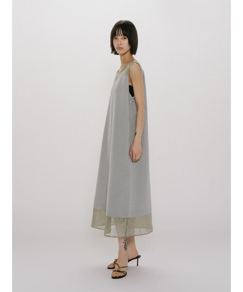MIDIUMISOLID（ミディウミソリッド）の「MIDIUMISOLID for Ladies 箔プリントオーガンジーノースリーブワンピース（ワンピース・レディース・アイボリー/ライトグレー・FREE）」の9枚目の写真
