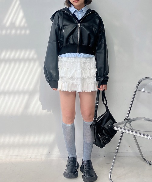 AS KNOW AS plus（アズノゥアズプラス）の「◯フード付き クロップド丈ジャケット  セットアップ対応（その他アウター・レディース・ブラック系その他/カモフラージュ/ケミカルウォッシュ・FREE）」の10枚目の写真