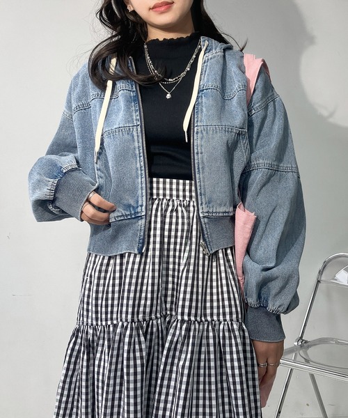 AS KNOW AS plus（アズノゥアズプラス）の「◯フード付き クロップド丈ジャケット  セットアップ対応（その他アウター・レディース・ブラック系その他/カモフラージュ/ケミカルウォッシュ・FREE）」の12枚目の写真