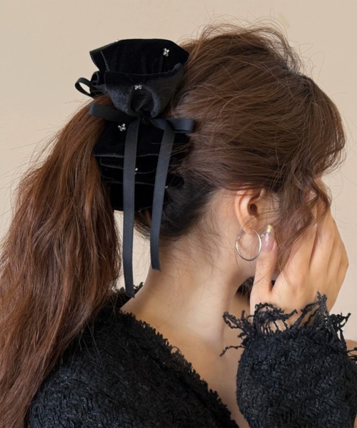 ビジュー付きWリボンヘアクリップ（バレッタ/ヘアクリップ）｜IRADOWL