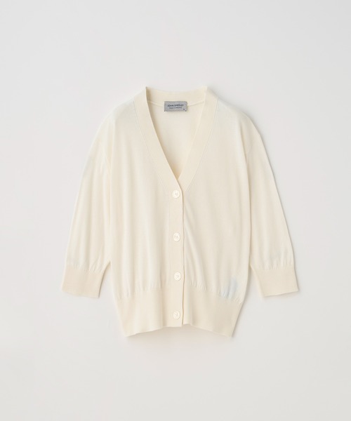 JOHN SMEDLEY(ジョンスメドレー)の「Vネック5分袖クロップドコットンニットカーディガン(カーディガン/ボレロ・レディース・ホワイト系1・M/S)」の1枚目の写真