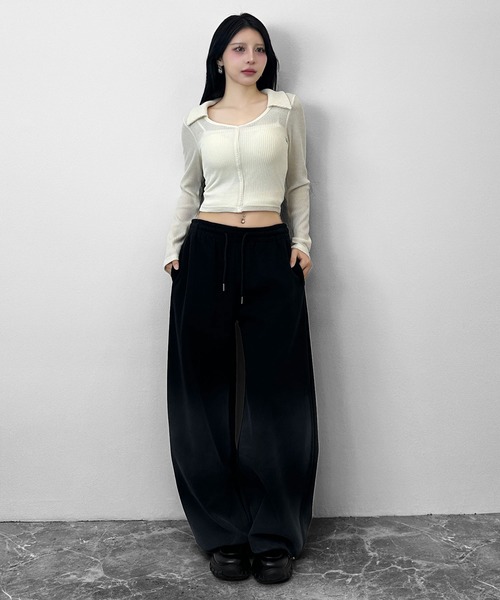 FOLLOWIN(フォロウィン)の「リブポロ クロップドトップス(Tシャツ/カットソー・レディース・アイボリー/ブラック・FREE)」の3枚目の写真