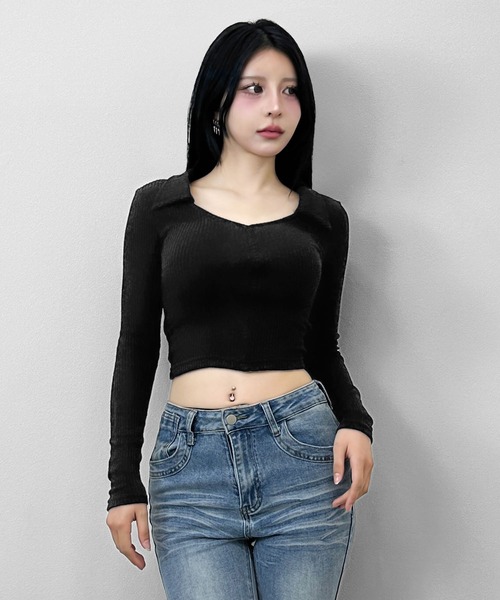 FOLLOWIN(フォロウィン)の「リブポロ クロップドトップス(Tシャツ/カットソー・レディース・アイボリー/ブラック・FREE)」の16枚目の写真