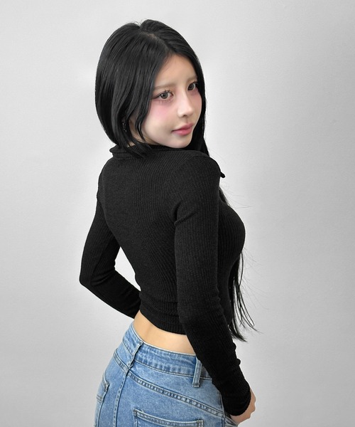 FOLLOWIN(フォロウィン)の「リブポロ クロップドトップス(Tシャツ/カットソー・レディース・アイボリー/ブラック・FREE)」の20枚目の写真