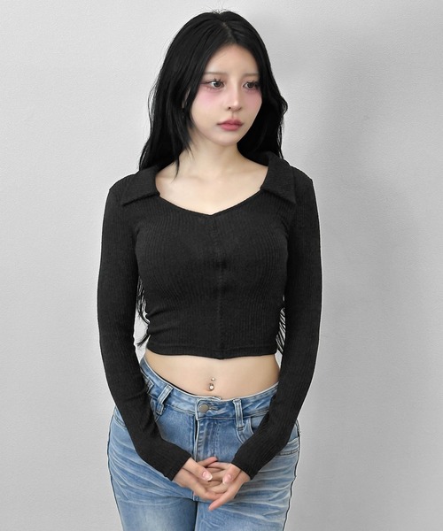 FOLLOWIN(フォロウィン)の「リブポロ クロップドトップス(Tシャツ/カットソー・レディース・アイボリー/ブラック・FREE)」の22枚目の写真