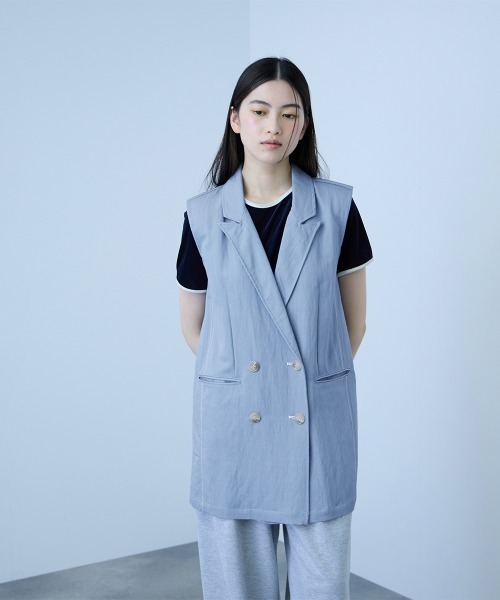 VICKY(ビッキー)の「ナイロンツイルデニムベスト≪手洗い可能≫(ベスト・レディース・ダークグレー/ネイビー/サックスブルー・M)」の1枚目の写真