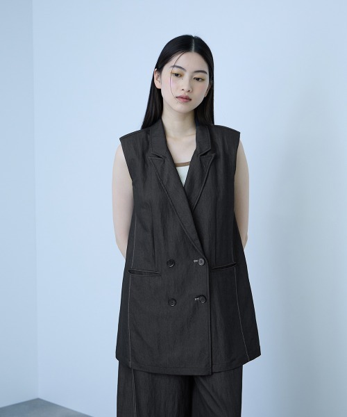 VICKY(ビッキー)の「ナイロンツイルデニムベスト≪手洗い可能≫(ベスト・レディース・ダークグレー/ネイビー/サックスブルー・M)」の2枚目の写真