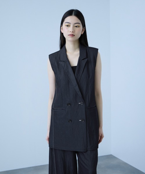 VICKY(ビッキー)の「ナイロンツイルデニムベスト≪手洗い可能≫(ベスト・レディース・ダークグレー/ネイビー/サックスブルー・M)」の4枚目の写真