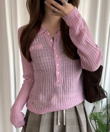 hazyl | sheer knit polo / シアーニットポロ(ニット/セーター)