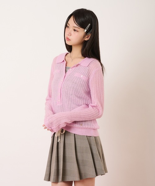 hazyl（ヘイジル）の「sheer knit polo / シアーニットポロ（ニット/セーター・レディース・ピンク/ライトブルー・フリー）」の10枚目の写真
