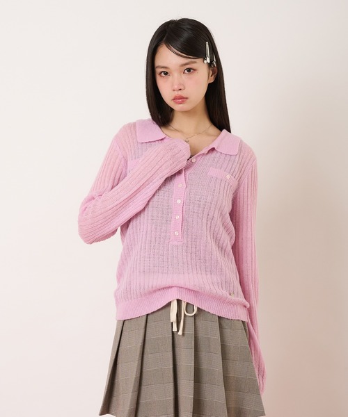 hazyl（ヘイジル）の「sheer knit polo / シアーニットポロ（ニット/セーター・レディース・ピンク/ライトブルー・フリー）」の13枚目の写真