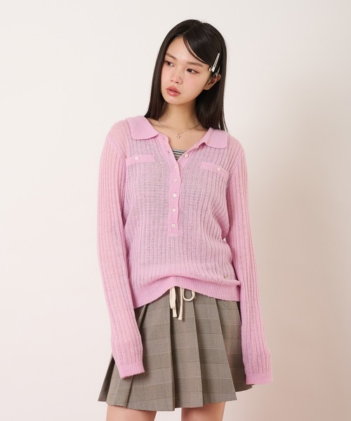 hazyl（ヘイジル）の「sheer knit polo / シアーニットポロ（ニット/セーター・レディース・ピンク/ライトブルー・フリー）」の17枚目の写真
