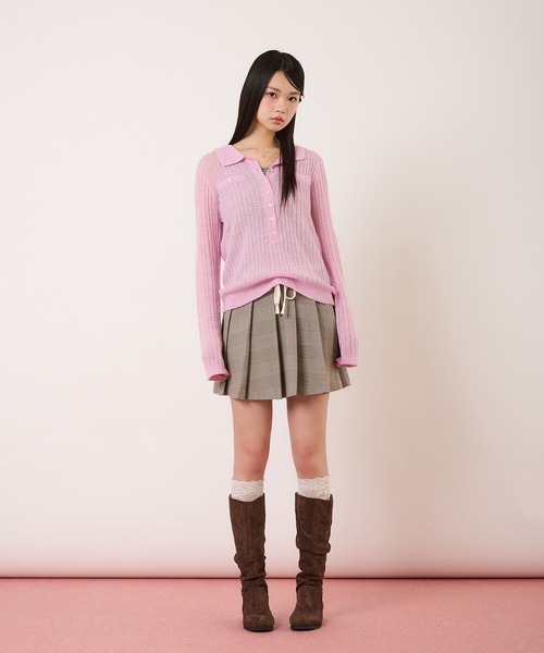 hazyl（ヘイジル）の「sheer knit polo / シアーニットポロ（ニット/セーター・レディース・ピンク/ライトブルー・フリー）」の21枚目の写真
