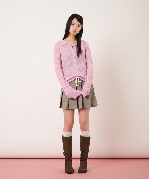 hazyl（ヘイジル）の「sheer knit polo / シアーニットポロ（ニット/セーター・レディース・ピンク/ライトブルー・フリー）」の22枚目の写真