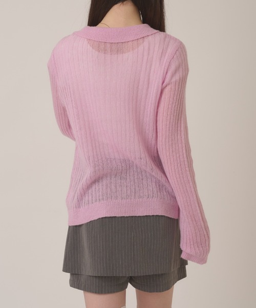 hazyl（ヘイジル）の「sheer knit polo / シアーニットポロ（ニット/セーター・レディース・ピンク/ライトブルー・フリー）」の7枚目の写真