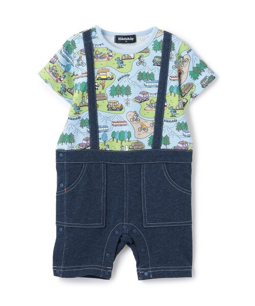 kladskap（クレードスコープ）の「ピクニック柄半袖カバーオール（ロンパース・キッズ・オフホワイト/サックスブルー・80ｃｍ/70cm）」の2枚目の写真