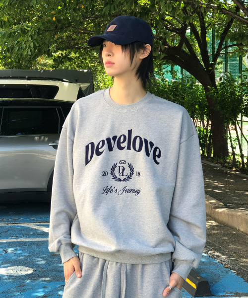 DEVELOVE（デヴローブ）の「アンティークレタリング刺繍スウェット_グレー（スウェット・メンズ・グレー・L/XL/M）」の2枚目の写真