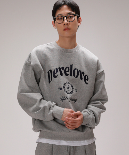 DEVELOVE（デヴローブ）の「アンティークレタリング刺繍スウェット_グレー（スウェット・メンズ・グレー・L/XL/M）」の4枚目の写真